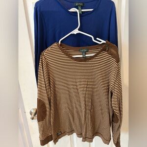 Bundle‎ of 2 Lauren Ralph Lauren Striped Brown and Blue Tops